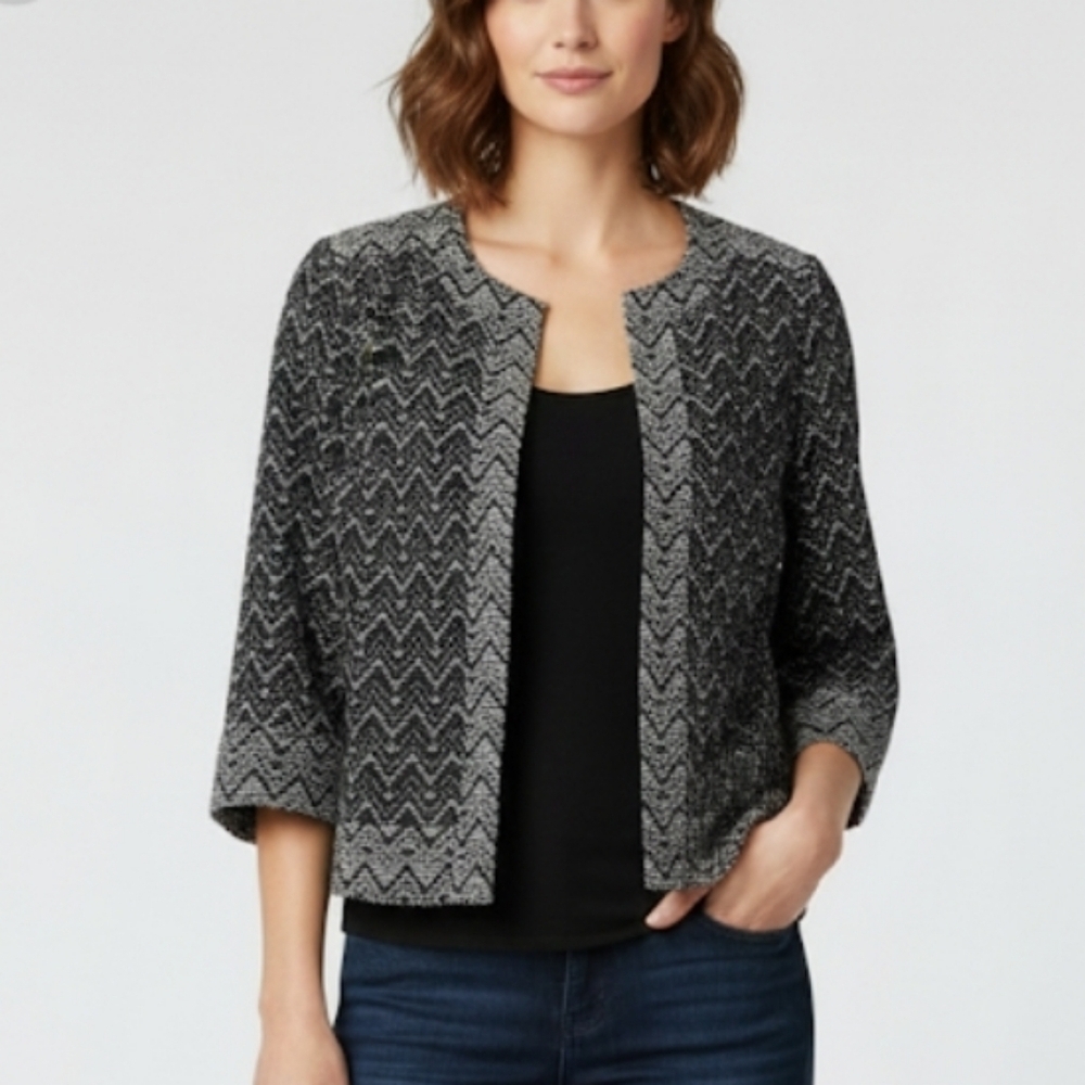 nvestments Navy and White Patterned Blazer